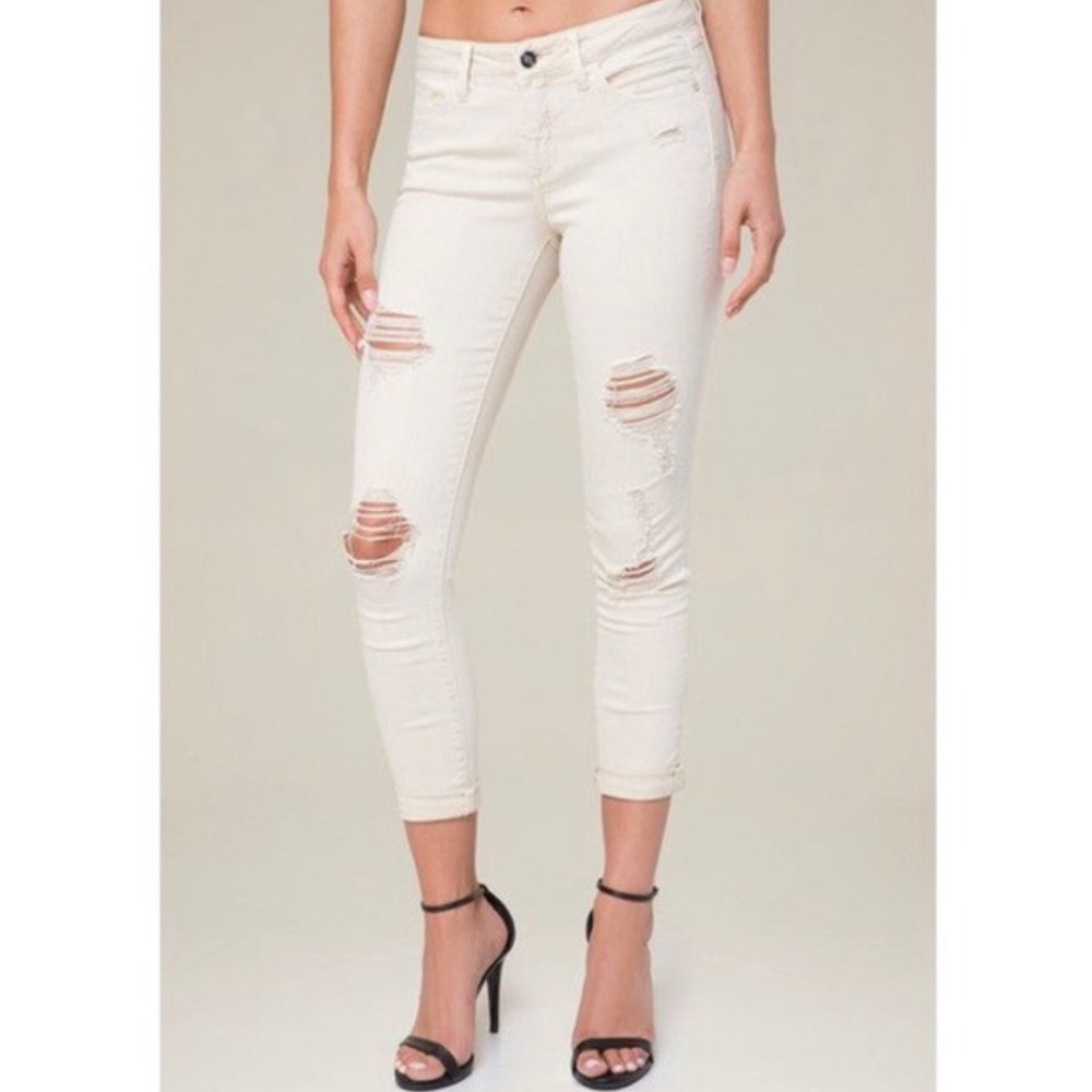 Bebe Heartbreaker Natural Skinny Ankle Jeans White